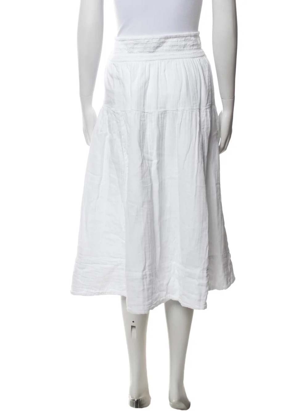 ME+EM White Tiered Midi Skirt with Elastic Waist